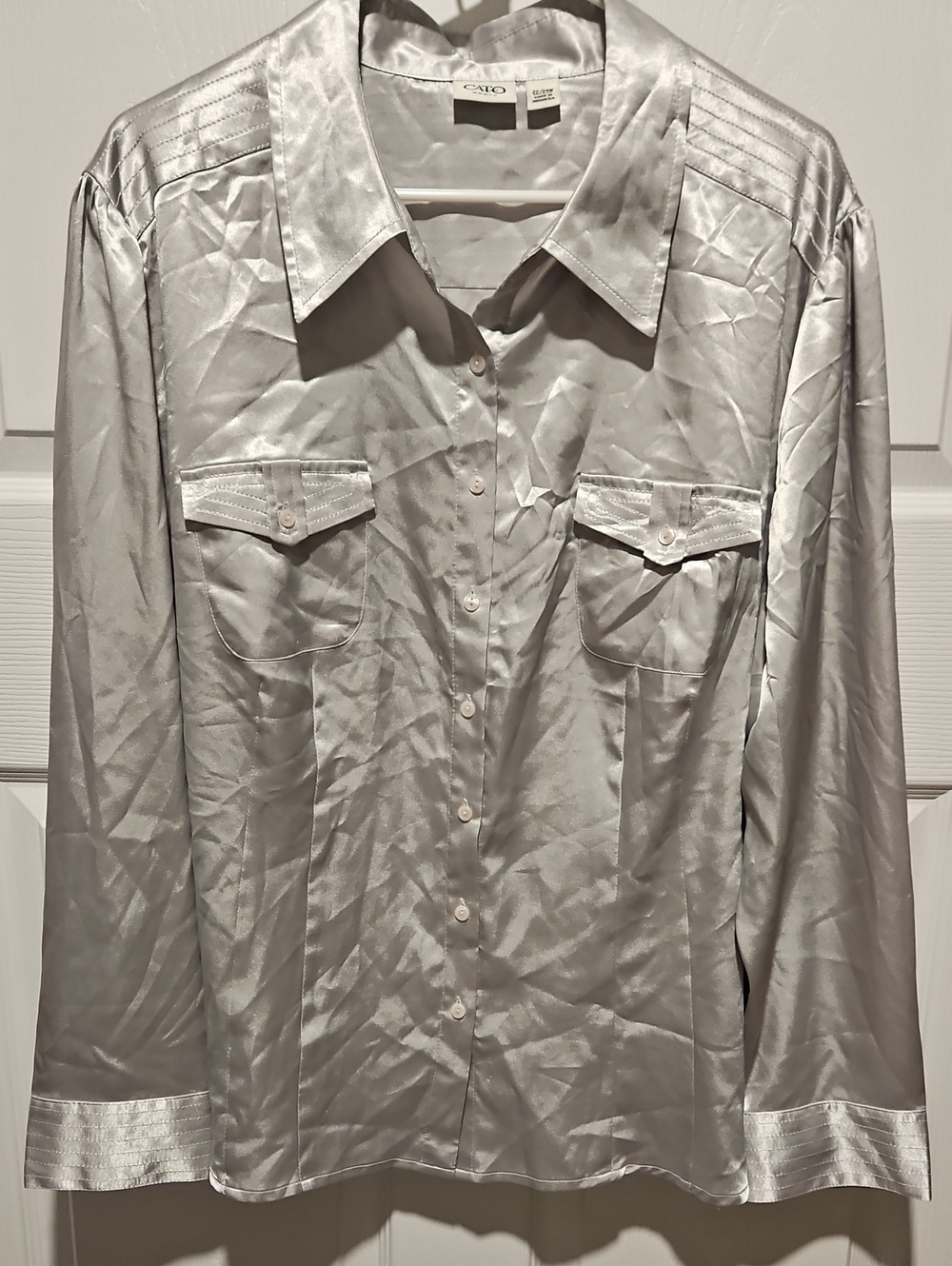Cato Silver Satin Button-Front Shirt